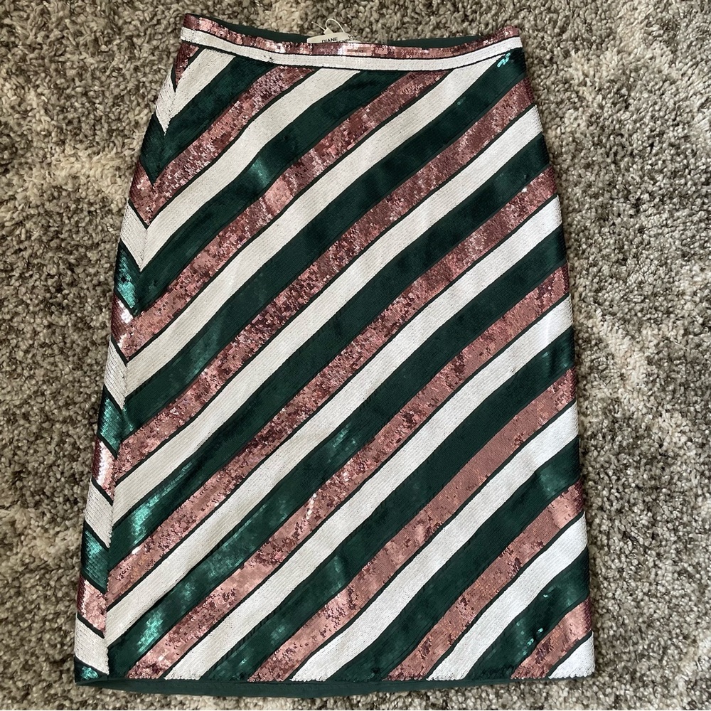 Diane Von Furstenberg 100% Silk Striped Sequin Skirt